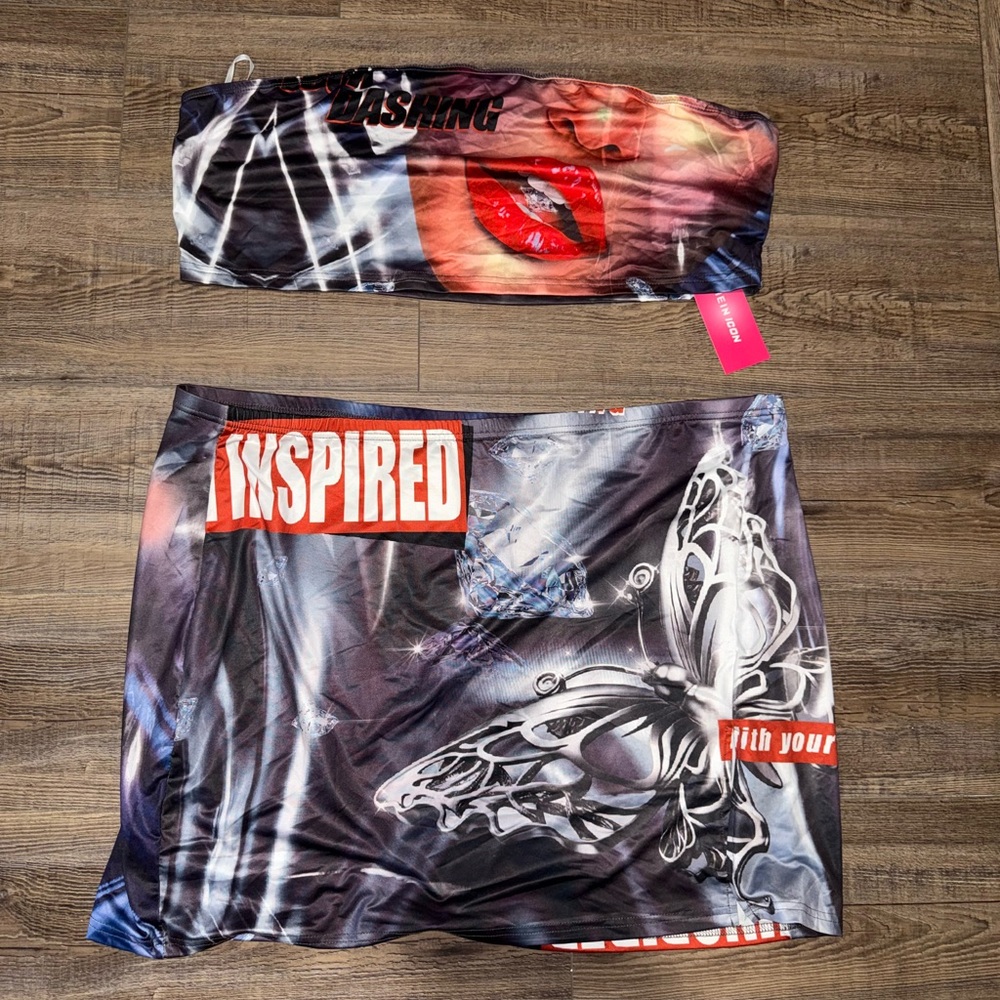 SHEIN Icon Curve Plus Size Graphic Tube Top and Skirt Set Size 2x
